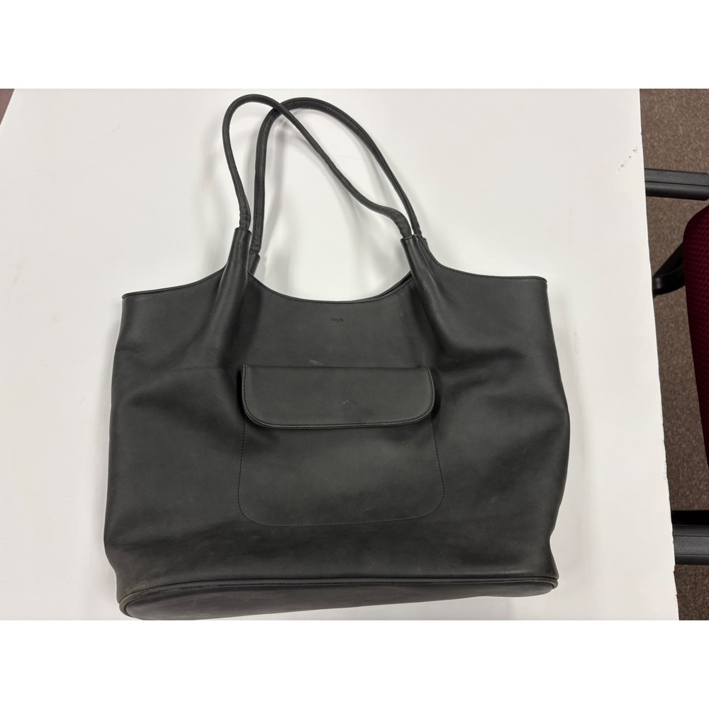 Colab Black Vegan Leather Tote Bag Front Pocket Shoulder Bag